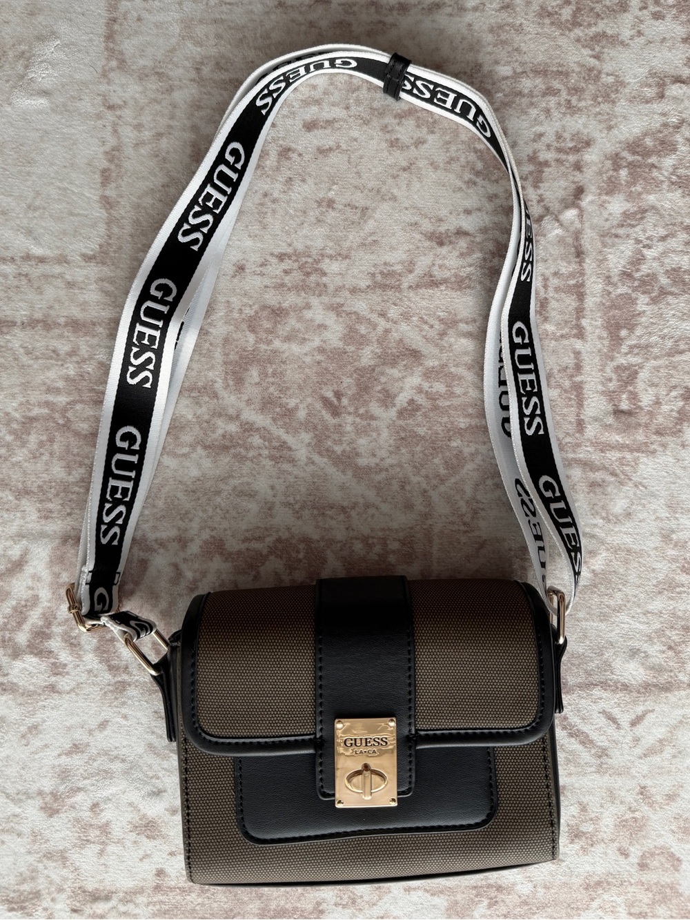 Guess Dark Olive and Black Crossbody with Branded Strap